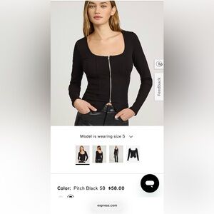 Express Black Square Neck Long Sleeve Zip Front Top